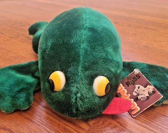 Vintage NWT Fleegle Russ Luv Pets Green Frog Tongue Out 1979 Yellow Googly Eyes