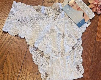 NWT VTG Parisa Amir Lace Size Large WHITE Hi-Cut Floral Cheeky Panty Underwear