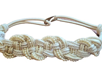 Vintage Leather Shop 80s Braided Wrap Belt Rope Ivory Cream Gold Pearl Sz Large