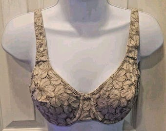 Oscar De La Renta 36C Nylon Lace Underwire VTG Bra TAN NUDE 80s 90s Style 1630