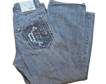 Vtg South Pole Baggy Jeans Y2K 32x29.5 Skate Grunge Hip Hop 90s Black Embroidery