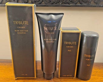 Vintage Mary Kay Tribute for Men Body and Hair Shampoo 8 oz & TALC 3 oz NIB NOS