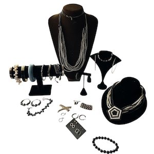 Vintage to now Black Silver and Gold toned Mixed Jewelry Lot All Wearable Re-purpose Or Craft