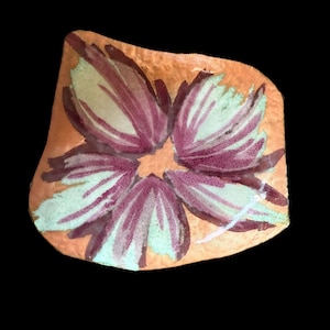 Mirrle Squires Artist Enamel Copper Plate MCM Brutalist Shape Purple Flower Signed