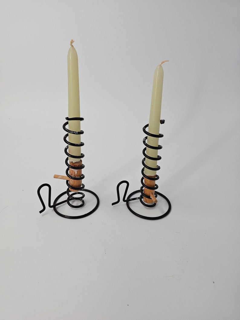 Courting Candles, Pair of Spiral Metal Wire Courting Candle Holders