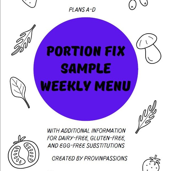 Portion Fix Sample Weekly Menu: Plans A-D (with GF, DF, and EF notes)