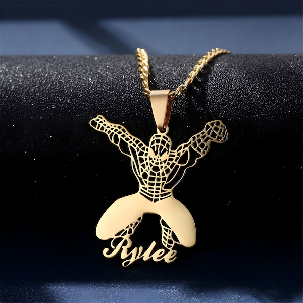 Spider Man Name Necklace, Custom Name Necklace Gold Name Necklace, Long Distance Relationship Necklace, Personalized Necklace