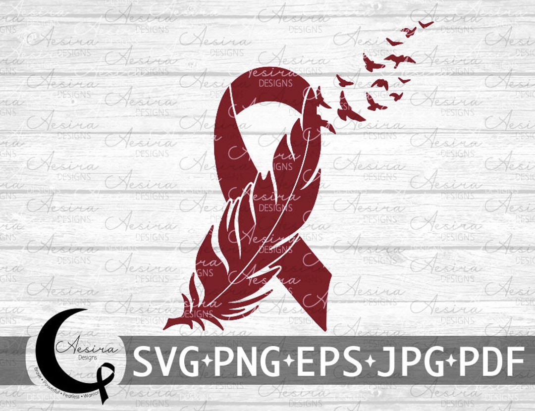 Brain Aneurysm Feather Ribbon SVG, Brain Aneurysm Awareness, Brain ...