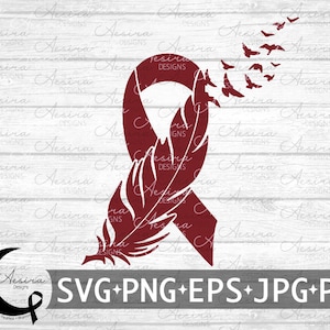 Puede incluir: Una cinta marrón con un diseño de pluma y una bandada de pájaros volando. La imagen está sobre un fondo de madera blanca con el texto "Aesira Designs SVG+PNG+EPS+JPG+PDF" en la parte inferior.