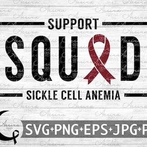 Cinta del escuadrón de apoyo a la anemia falciforme svg, Cinta de concientización sobre la anemia falciforme, La anemia falciforme nunca se rinde, Guerrero de la anemia falciforme