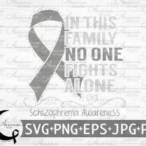 Ruban svg dans cette famille, personne ne se bat seul, ruban de sensibilisation à la schizophrénie, équipe de soutien à la schizophrénie, schizophrénie svg