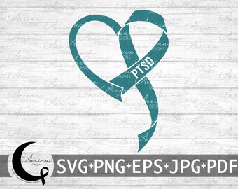 Transtorno de estresse pós-traumático Heart Ribbon svg, PTSD Awareness Ribbon, PTSD Support Squad, Ptsd Warrior, Ptsd Fighter, PTSD Ribbon svg