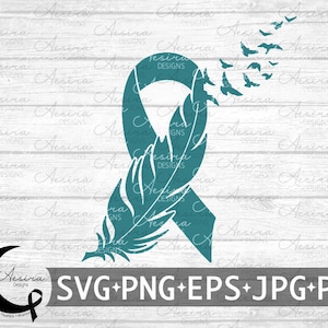 Polycystic Kidney Disease Feather Ribbon svg, Polycystic Kidney Disease Awareness Ribbon, PKD Support Squad, PKD Warrior, PKD Fighter