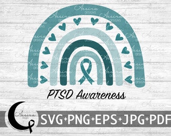 Transtorno de estresse pós-traumático Rainbow Ribbon svg, PTSD Awareness Ribbon, PTSD Support Squad, Ptsd Warrior, Ptsd Fighter, PTSD Ribbon svg
