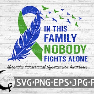Idiopathic Intracranial Hypertension In this Family Nobody Fights Alone Ribbon, IIH Awareness Ribbon, Idiopathic Intracranial Support Squad