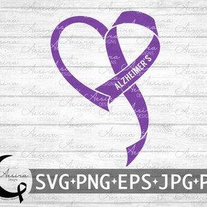 Ruban coeur Alzheimer SVG, sensibilisation à la maladie d&#39;Alzheimer, équipe de soutien à la maladie d&#39;Alzheimer, Alzheimer Faith Hope Believe, ruban de la maladie d&#39;Alzheimer