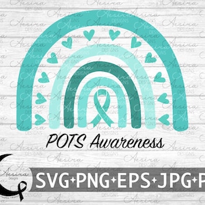 POTS Rainbow Ribbon svg, POTS Awareness Ribbon, Escuadrón de apoyo del síndrome de taquicardia ortostática postural, Disautonomia Warrior Fighter