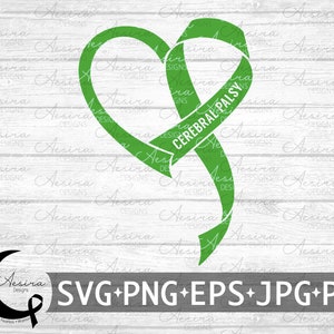 Nastro a cuore per paralisi cerebrale SVG, Consapevolezza della paralisi cerebrale, Squadra di supporto per paralisi cerebrale, Combattente guerriero per paralisi cerebrale, CP Be Strong