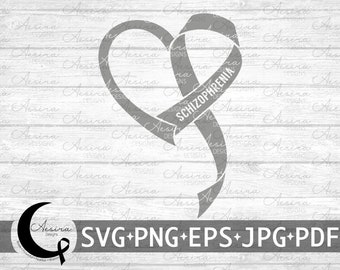Schizophrenia Heart Ribbon svg, Schizophrenia Awareness Ribbon, Schizophrenia Support Squad, Schizophrenia Warrior, Schizophrenia Fighter