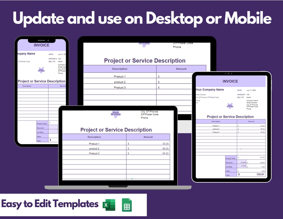 Custom Invoice Template Printable Custom Bookkeeping Etsy
