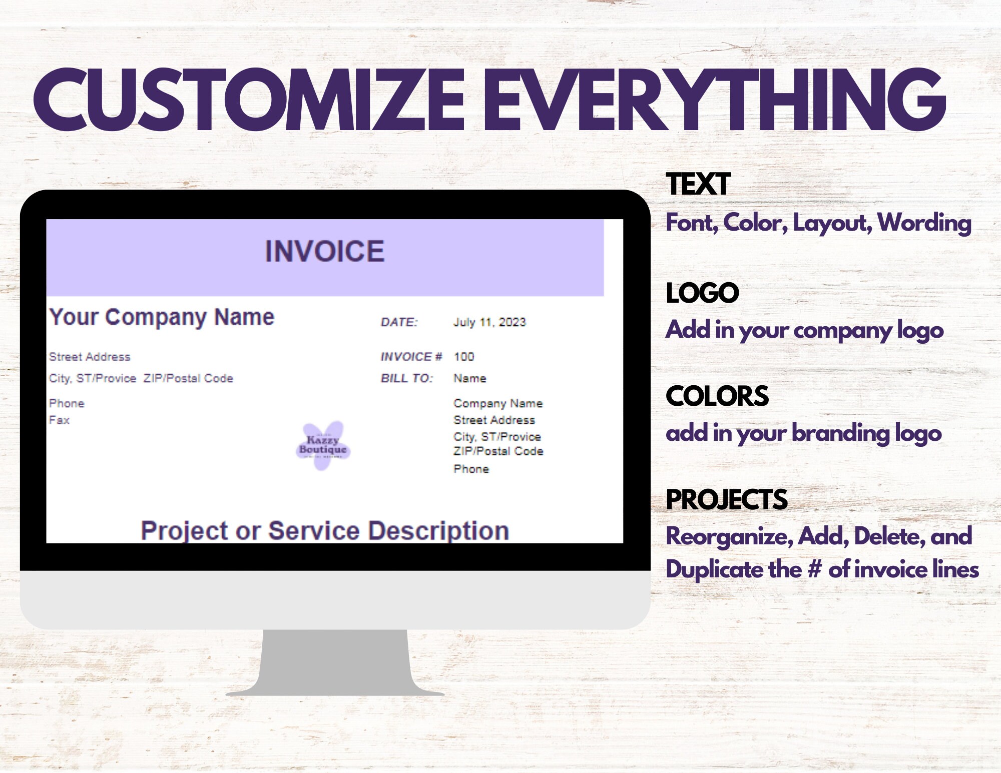 Custom Invoice Template Printable Custom Bookkeeping Etsy