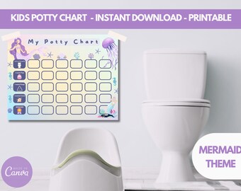 Potty Training, Mermaid Potty Training Chart, Kids Routine Chart, Kids Reward Chart, Potty Training Sticker Chart Printable, Sticker Chart