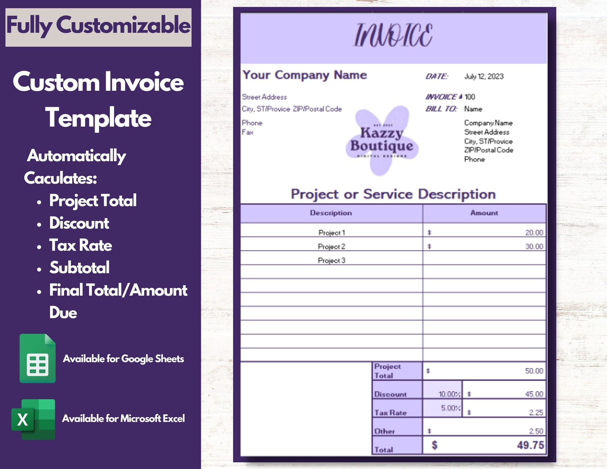 Custom Invoice Template Printable Custom Bookkeeping Etsy