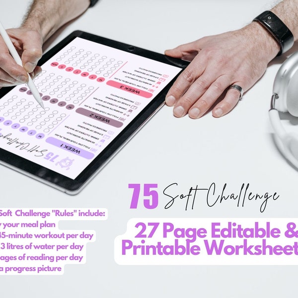 75 Soft Challenge Editable Custom Printable Tracker, 75 Soft Challenge, 75 Soft Planner Template, Weight Loss Challenge, Digital Tracker