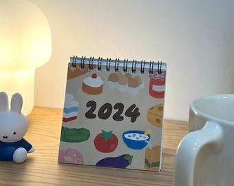 2024 Mini Desk Calendar for 12 months, Cute Desktop Mini Food Calendar, Small Calendar, Desk Accessory, Calendar 3.8 x 3.8