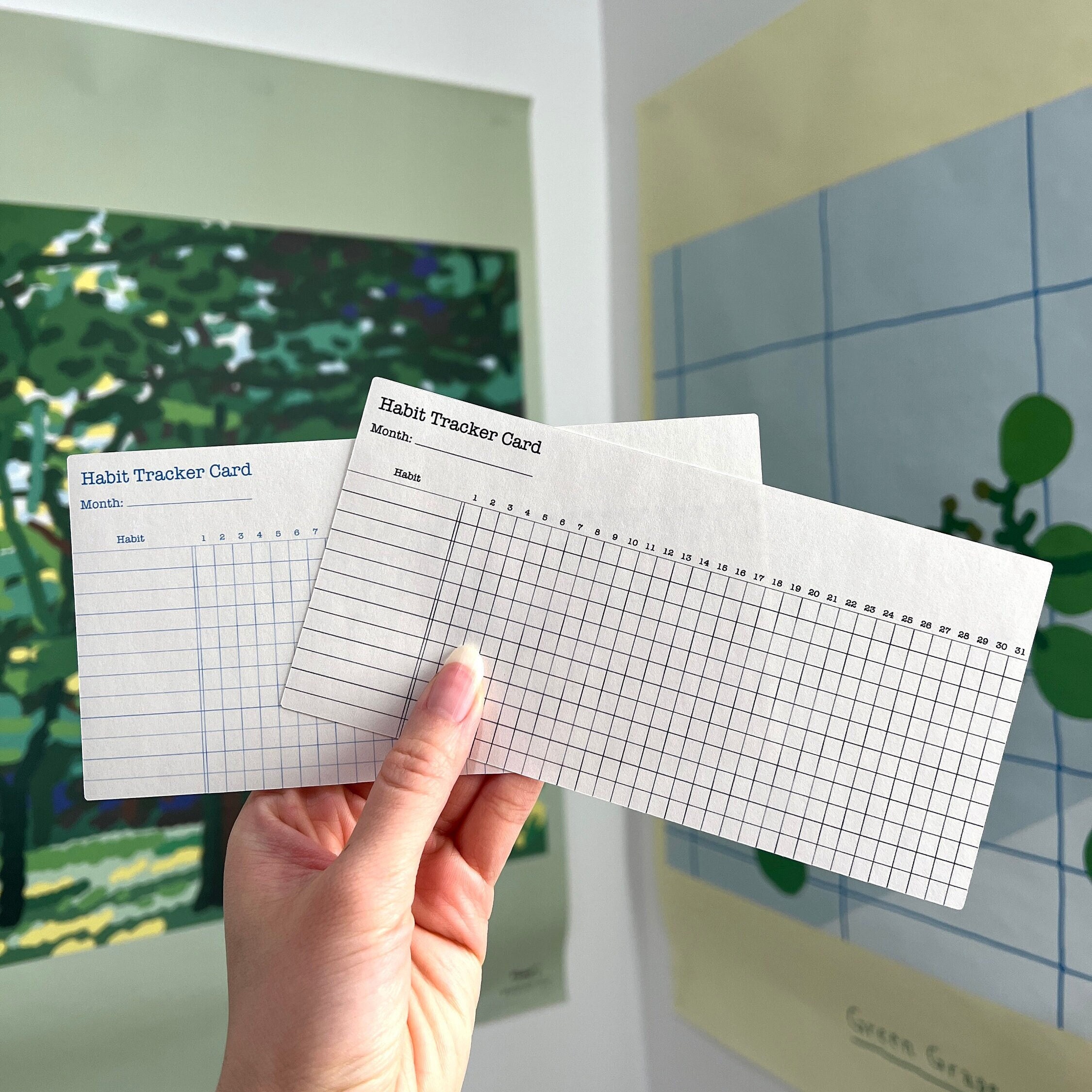 Monthly Habit Tracker Stickers: Library Card Design, Goals Planning