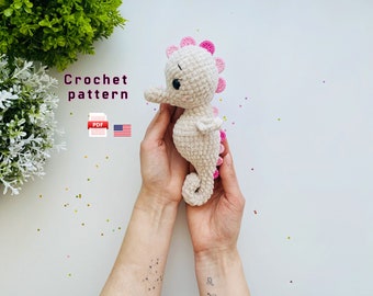 Seahorse crochet pattern, seahorse amigurumi plush pattern ENG PDF