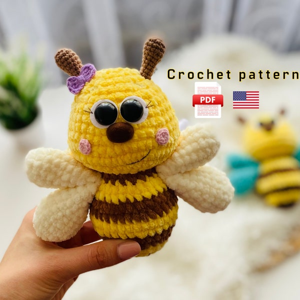 Bee crochet pattern, bee amigurumi plush ENG PDF