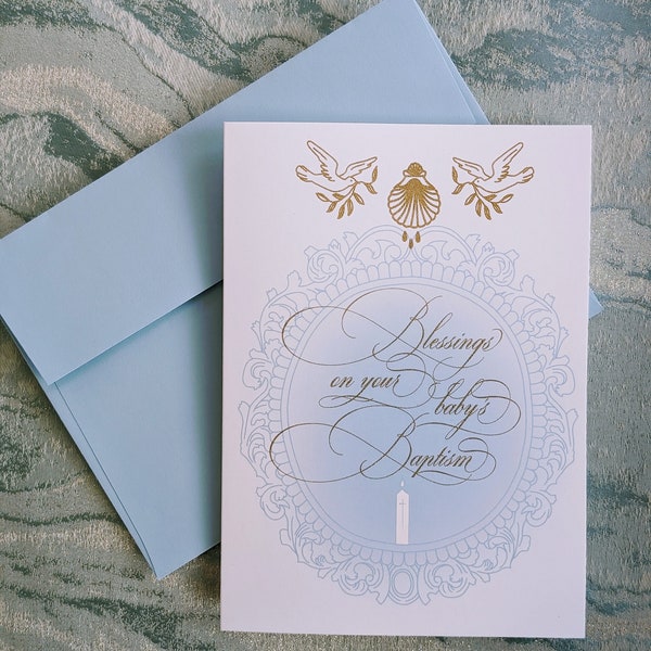 Baptism Card - Blue Baby Christening Card, Baby Boy, Godson, Goddaughter, Sacrament Gift, Blessing Card