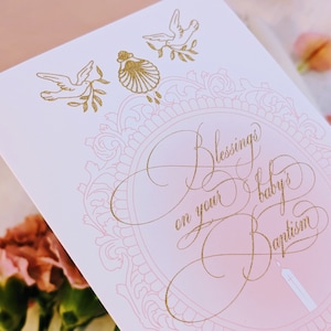Baptism Card &quot;Blessings on your Baby&#39;s Baptism&quot; - Pink Baby Girl Christening Card, Pink, Goddaughter, Sacrament Gift, Blessing Card