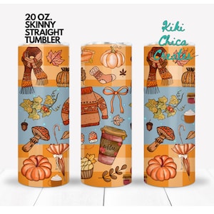 Fall Icons, sweaters, pumpkins, scarf, autumn, handmade sublimation - 20 oz tumbler