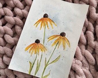 Originele Black-Eyed Susan-waterverfschilderij