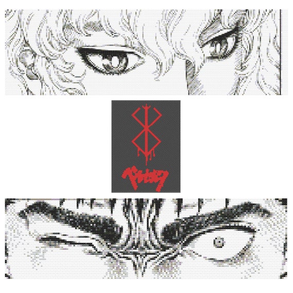 Berserk 3 Pieces guts' Eyes, Griffith's Eyes, Brand of Sacrifice  Crossstitch Pattern 