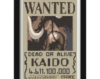 Kaido From One Piece Wanted Poster Cross-stitch Pattern-easy