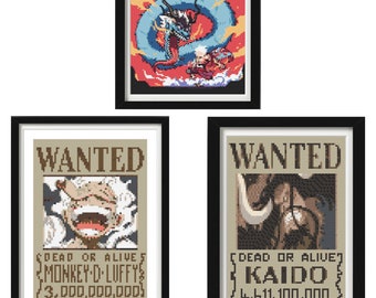 Luffy versus Kaido 3 Piece Cross-Stitch Pattern