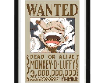 Monkey D Luffy from One Piece Wanted Poster Cross-Stitch Pattern-Easy Stitch Pattern