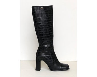 Boots / 90s / y2k / Buffalo / EU 39 / UK 6 square toe / black leather (crocodile look) / very good vintage condition