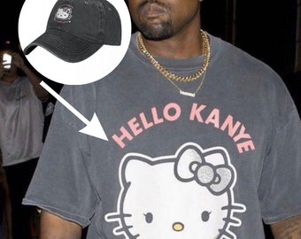 Distressed Denim Vintage Kanye West Kitty Cat Baseball Cap - Hello Be Fearless Adjustable Sun Hat