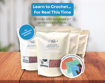 Beginner Crochet Kit for Adults with Video Tutorial, Learn Easy Stitches Step-by-Step, DIY Starter Kit for Absolute Beginners