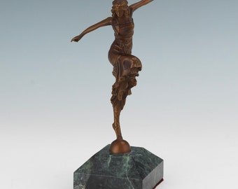 Art Deco cast bronze cabinet sculpture of a dancer