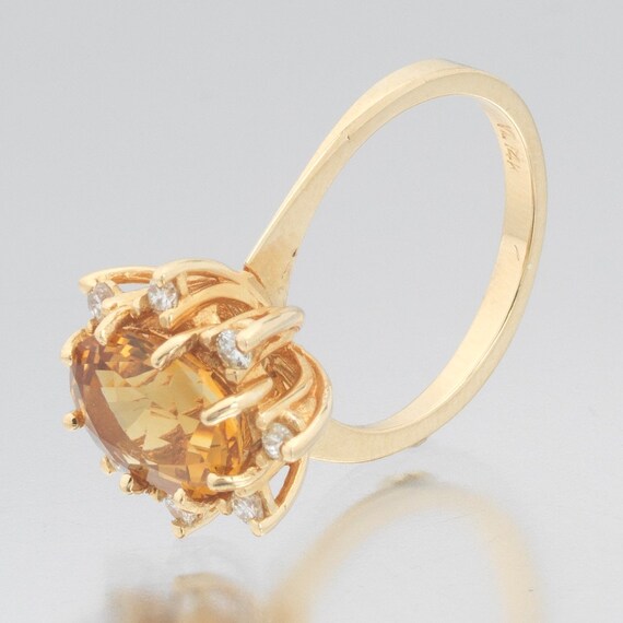 14K Gold, Amber Citrine and Diamond Cocktail Ring… - image 7