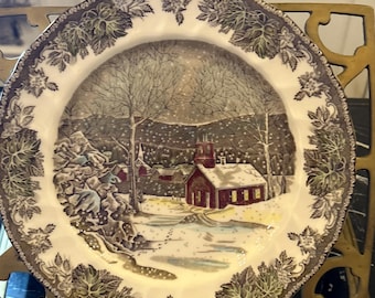TWO 2 The Friendly Village 10 inch Plate(s) The School House - Johnson Brothers