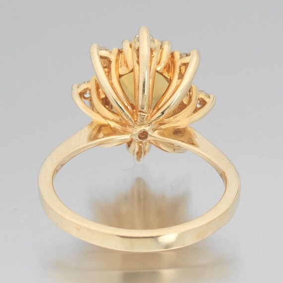 14K Gold, Amber Citrine and Diamond Cocktail Ring… - image 4