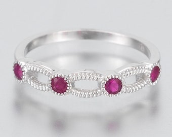 14K White Gold and Ruby Band Ring size 7