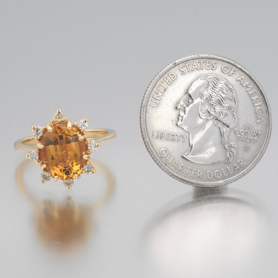 14K Gold, Amber Citrine and Diamond Cocktail Ring… - image 2