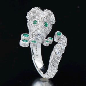 Judith Ripka Sterling Silver Emerald and Clear Stones Dragon Ring Size 8.5